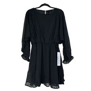 Urban Outfitters Lumière Black Swiss Dot Dolman Long Sleeve Mini Dress Size L